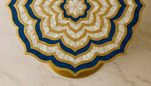Blue Lapis & Mother of Pearl Marble Coffee Table – Handmade Gemstone Furniture - Picture 2 of 9