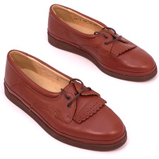 Pelham Girls Kiltie Fringe Brogue Shoes Brown Hand Made Leather Lace Up UK 6