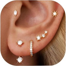 6 Pairs 14K Gold Plated Stud Earrings for Women, Hypoallergenic Cartilage Earrin