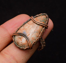Sunstone Gemstone Copper Wire Wrapped Handmade Jewelry Ring Size 6.5