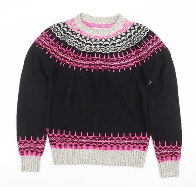 Superdry Fair Isle Strickpullover Herren schwarz M Rundhals Wollmischung
