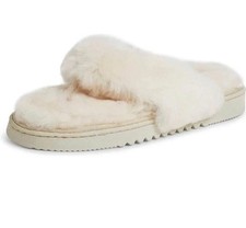 Fireside By Dearfoams Auburn Genuine Shearling Thong Women Slide Slipper Ivory 9