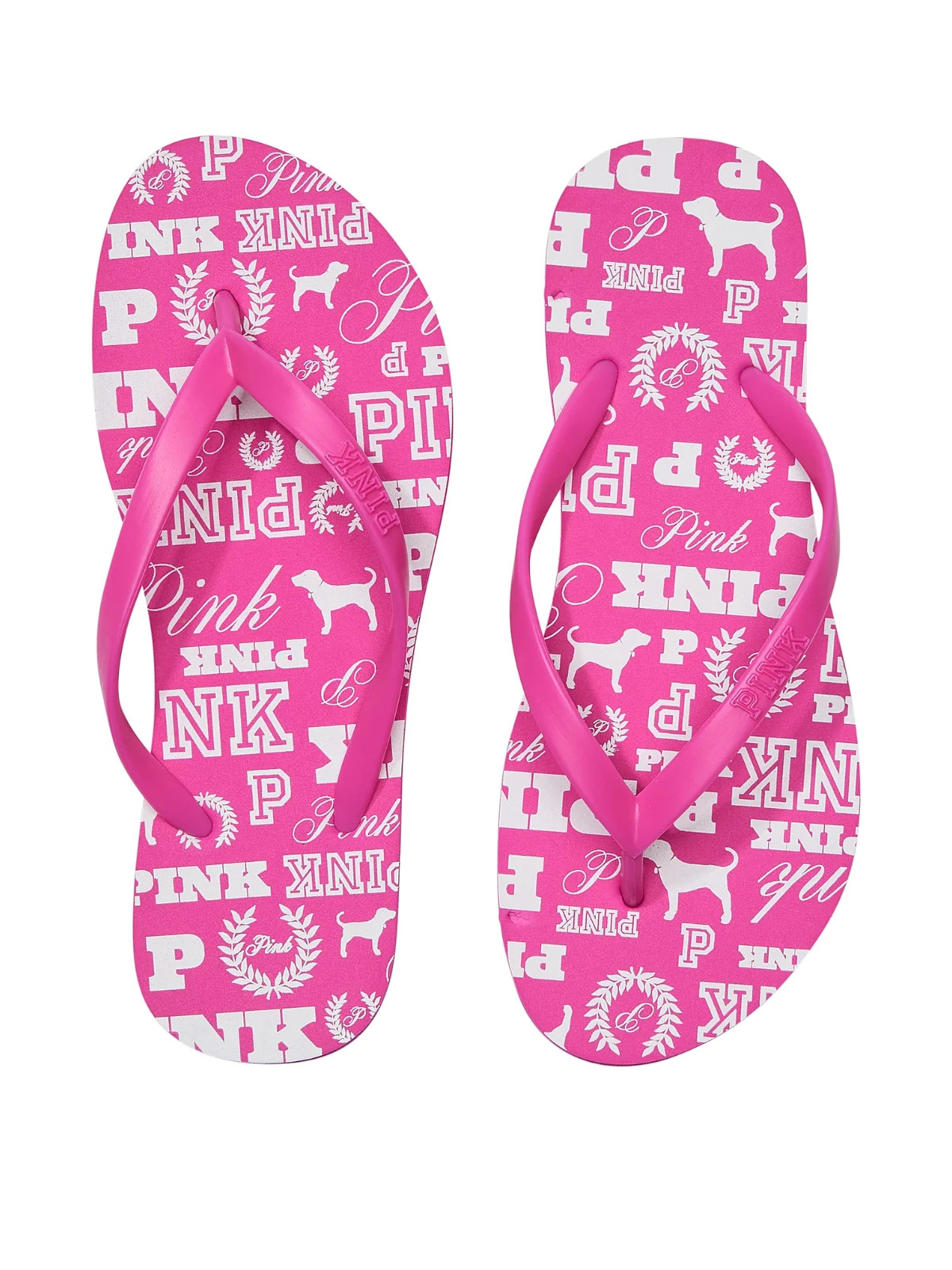 Victoria's Secret Pink Flip Flops SIZE 7 Pink Gossip Dog Print