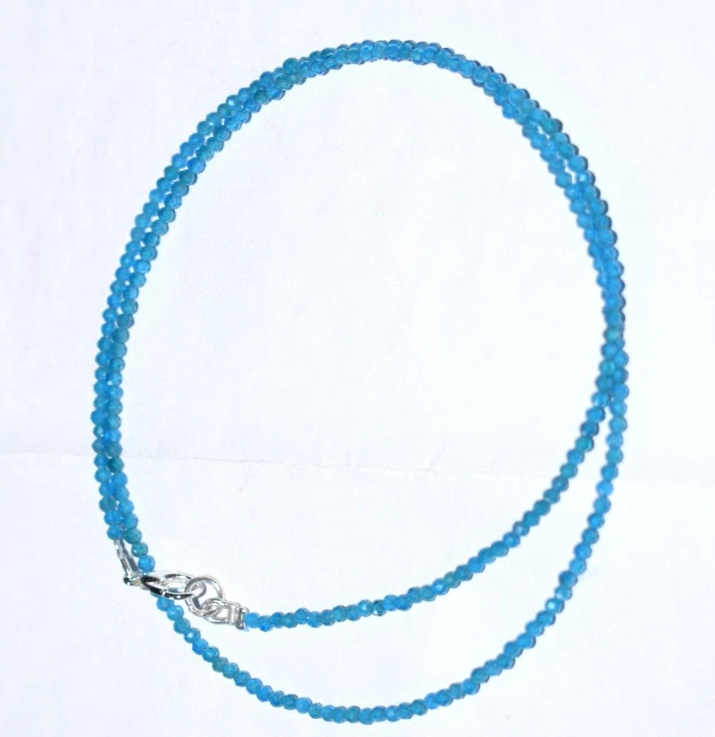 Topacio Azul Suizo Piedra Preciosa 2MM Cuentas 925 Plata de Ley 34" Collar Hilo - Imagen 3 de 4