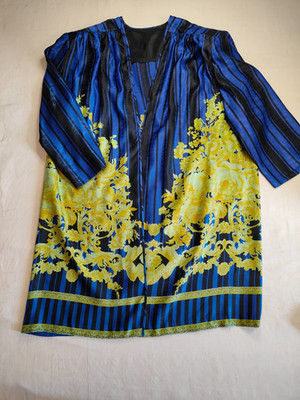 Kimono Jacke Atelier Versace Seide blau und gold Barock Muster Vintage - Unikat