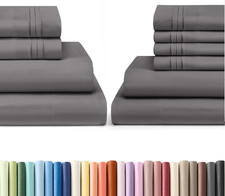 Luxury Dark Grey Cal King Bed Sheet Set - 10 Pieces Total