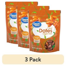 Pitted Deglet Noor Dates, Dried Fruit, 3 Pack of 8 oz Bags