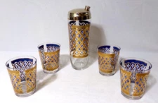 Mid Century Modern Culver Pasinski Cocktail Shaker Old Fashioned Glass Set
