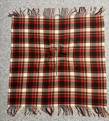 70s Pendleton Knockabouts 100% Virgin Wool Red Plaid Tartan Poncho Cape Fringe