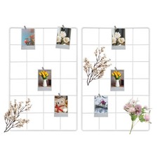 2Pcs Wire Wall Grid Panel, 12" x 8" Metal Photo Display Grid with Hook, White