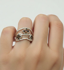 925 Solid Sterling Silver Faceted Smoky Ring