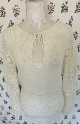 H&M Damen Creme Langarm Pullover Strick Wolle Mohair Mischung Größe L