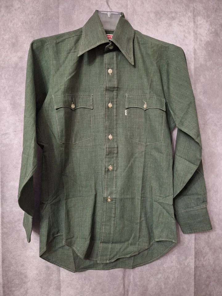 Vintage 1970's Levi's White Tab Button Up Western Shirt Men's Small Made In USA - Image 2 of 4