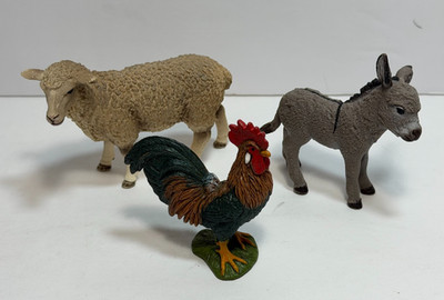 Set of 3 Schleich Farm Animals   2015 Rooster 2013 Donkey Foal 2013 Sheep