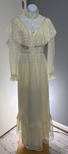 Vintage 70s Cream Prairie Dress Victorian Peasant Cottage Lace Boho Wedding Gown, $95 - Photo 23