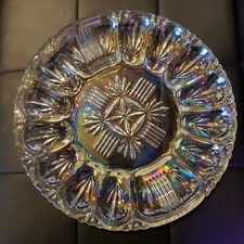 Vtg.  Iridescent Carnival Glass Deviled Egg Tray Federal Glass Georgetown 