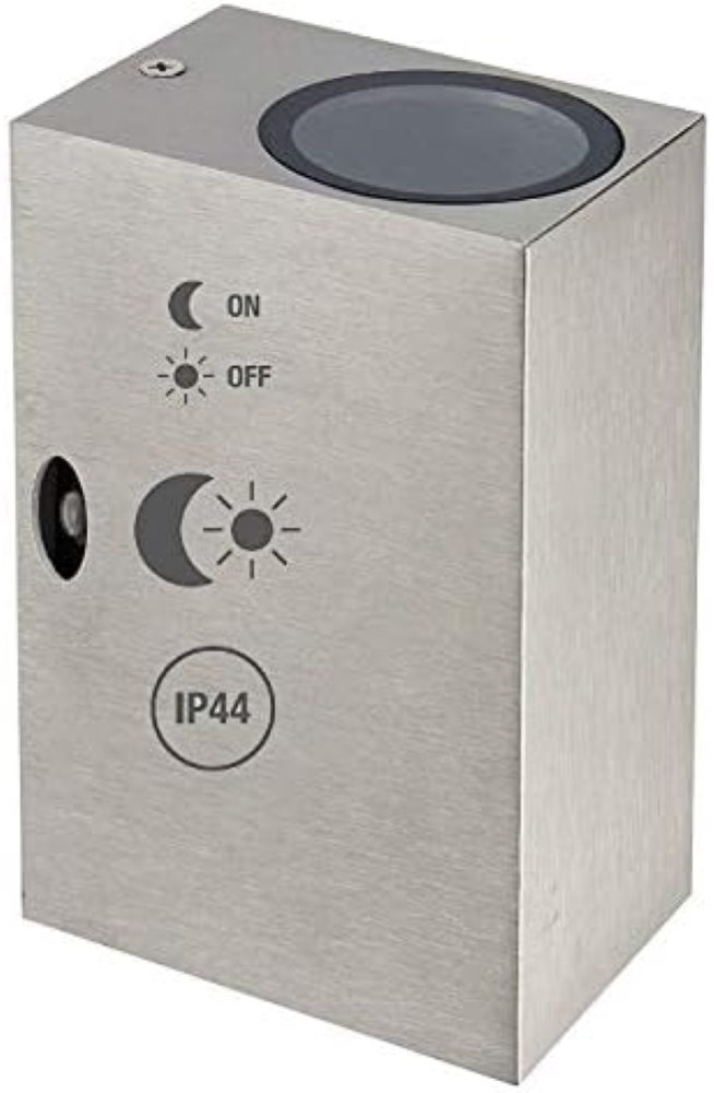 Trango IP44 Up & Down Light faretto da parete in nichel opaco con sensore crepus