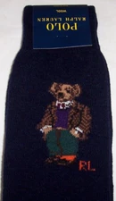 NWT Polo Ralph Lauren WOOL-BLEND Navy Blue PREPPY BEAR Crew Socks Men's 10-13