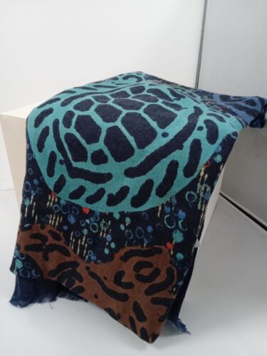 White Stuff Cotton Wool Blend Long Scarf Shawl Lightweight Blue Teal Turtle - Picture 6 of 6