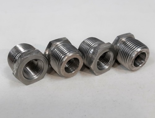 (LOT of 4) 3/4" x 3/8" MNPT x FNPT Hex Reducing Bushing 316 SS - Picture 3 of 5