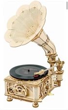 Wooden Puzzles Gramophone for Adults - DIY Mechanical Model Kit 1:1 Replica Reco