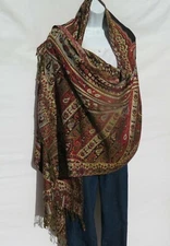 Viscose |Shawl/Wrap| Jamawar Design| Handloomed in Kashmir| Red & Teal