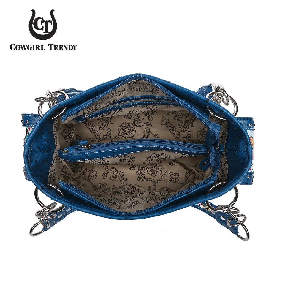 Bolso de Mano Mariposa Flor Western Cartera Mujeres Bolso de Hombro Bandolera Cartera Azul Foto 4 de 4