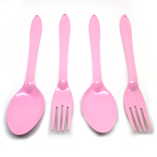 set 2 pairs pink enamel spoon and fork enamelware dishes camping