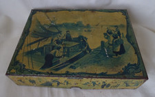 Boîte ancienne  Huntley & Palmers ,tole litho , bateau péche , port ,personnages