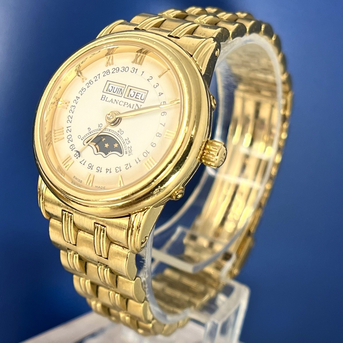 Vintage BLANCPAIN 3ct VS G Diamond Ladies 18k Yellow Gold Watch Blancpain Villeret moonphase triple calendar | Vintage And  main image 3