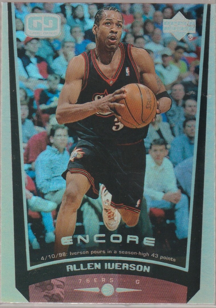 ALLEN IVERSON; 1998-99 UPPER DECK ENCORE BASKETBALL CARD # 61 GAME 