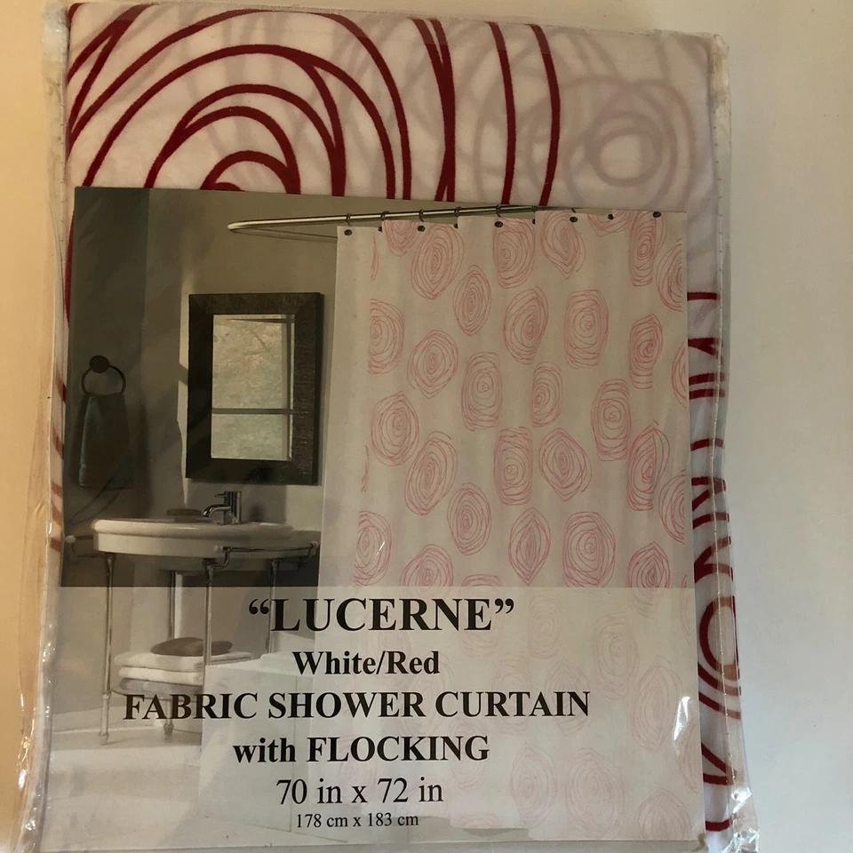 Carnation Home Designs Shower Curtain Lucerne Fabric Flocking 70x72 White/Red - Image 2 of 4