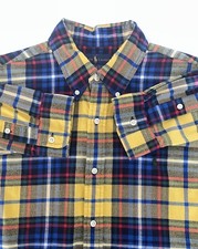 Polo Ralph Lauren Button Down Flannel Shirt Yellow Plaid L Western Grunge Boho