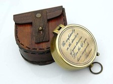 Antique Nautical Brass Poem Compass with Leather Case Decor Collectible & Gift