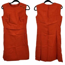 70's Dress House Of Lords Handmade Hostess Sleeveless Sheath Pockets Orange Sz S