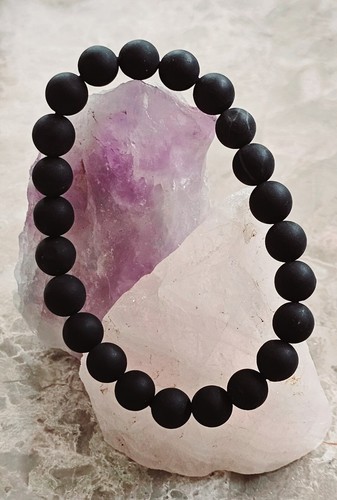 Natural Black Bian Stone Bracelet 9.5mm - Picture 4 of 9