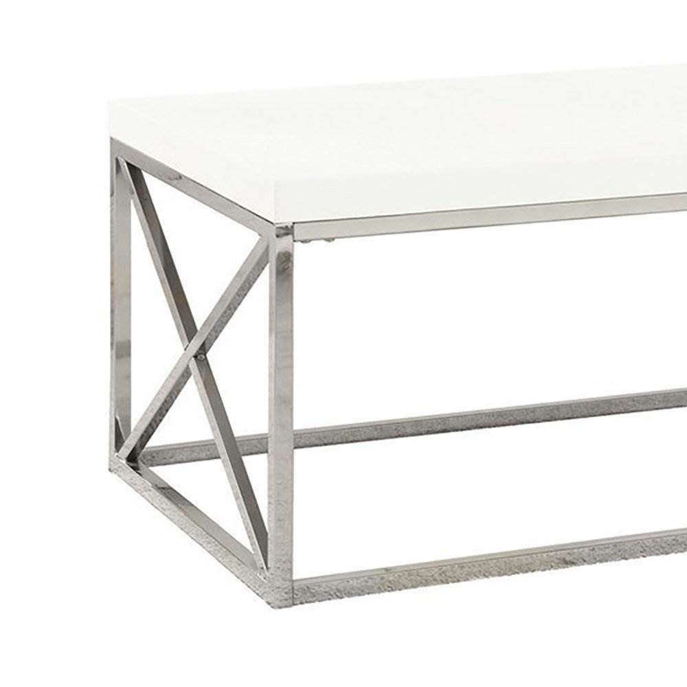 Monarch Glossy White Chrome Metal Contemporary Design Coffee Table (Open Box)