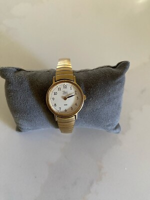 Timex Easy Reader Watch Women 23mm Gold Tone Stretch Band New Battery Works Good