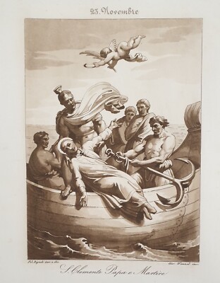 San Clemente Papa Märtyrer Gravur Aquatinta 1843 Bigioli Wenzel 23 November