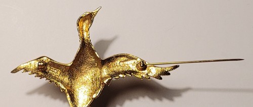 BIJOU VINTAGE BROCHE CANARD SIGNÉ CARVEN PLAQUR OR ÉMAILLÉ VERT BLEU #VRD# K3 - Picture 7 of 10