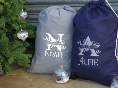 ALL TIED UP Luxus Personalisierter WEIHNACHTEN WEIHNACHTSMANN SACK Individueller Geschenksack Monogramm Geschenk für Kinder