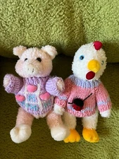 Lot of Hugfun International White Plush Jointed Rooster Chicken & Pink Pig in