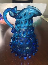 Gorgeous Empoli 1950's Gorgeous Blue Hobnail Pitcher 6” Vtge