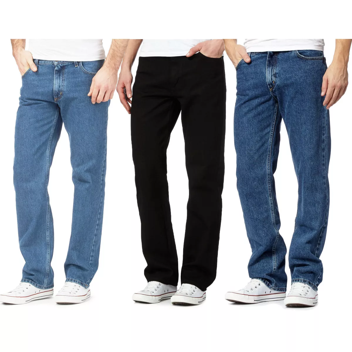 MENS DENIM JEANS WAIST 34 32 36 STRAIGHT LEG REGULAR FIT PLAIN PANTS