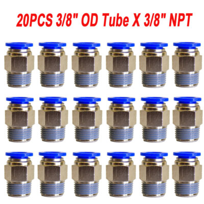 20Pc Quick 3/8'' OD Tube X 3/8'' NPT Pneumatic Fitting Push To Connect Air Fitting