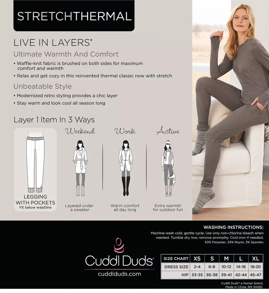 Leggings térmicos elásticos CUDDL DUDS talla S pequeños (6-8) capas rojo cuadros búfalo Foto 3 de 3