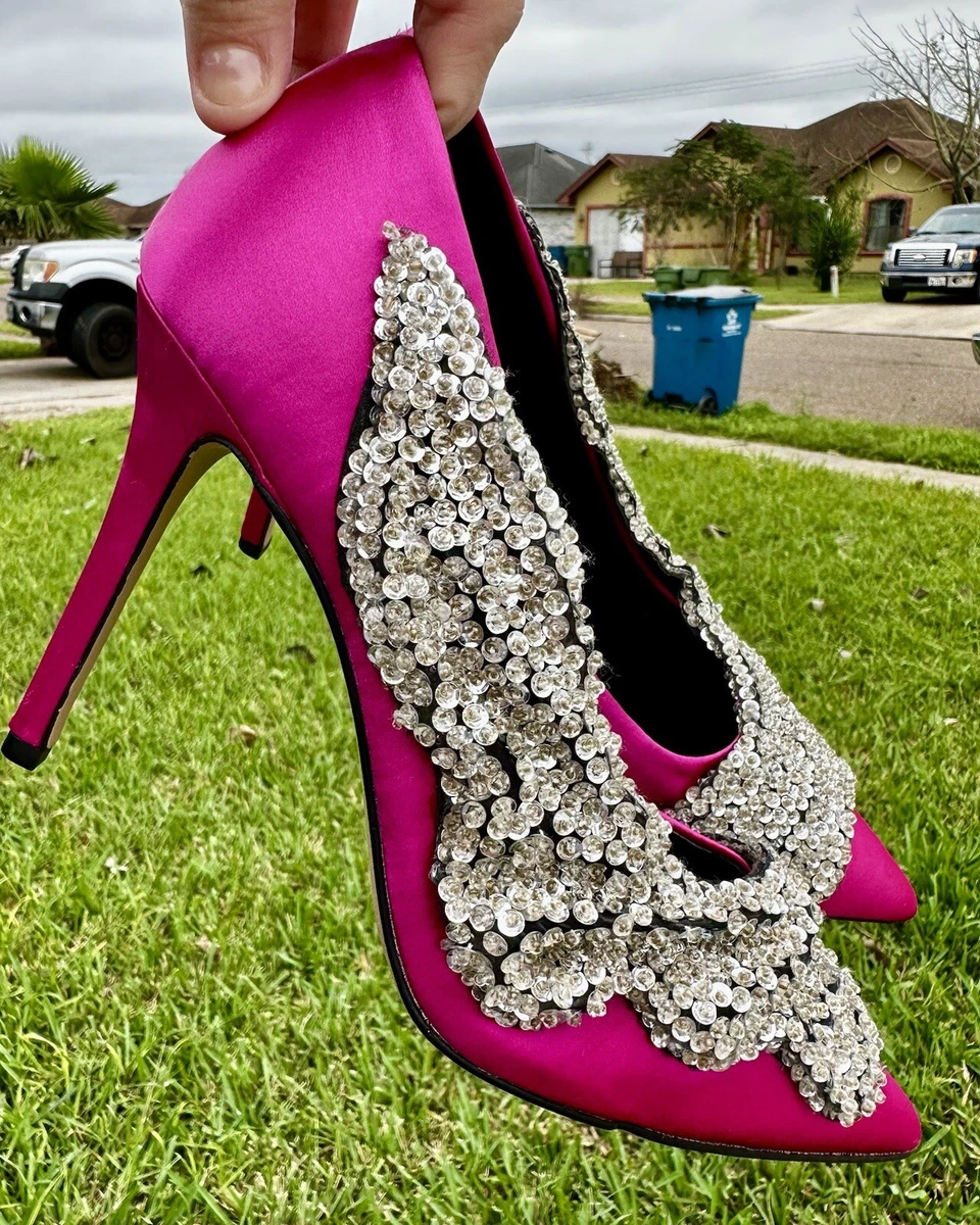 Gianni Bini Crystino Satin Sequin Pink Heel Size 7 5