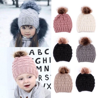 Baby Hat Pom Pom Bobble Winter crochet Warm Beanie Cap Boy Girl Unisex new born