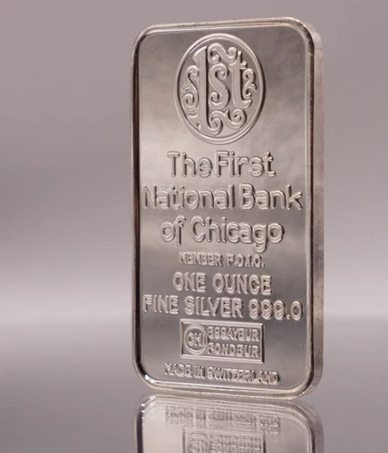 First Chicago Bank Art Institute Switzerland 1oz 999 FINE Silver art bar C3311