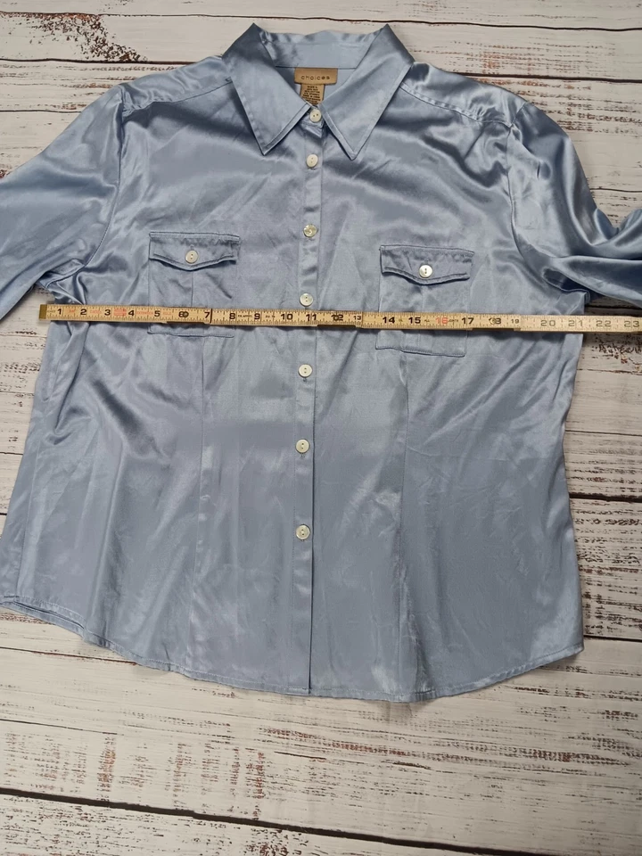 Camisa Choices Mujer Grande Azul Abotonada Manga Larga 60% Seda 35% Algodón Foto 3 de 4